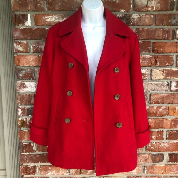 Lands' End red wool pea coat size 6 - Picture 3 of 11